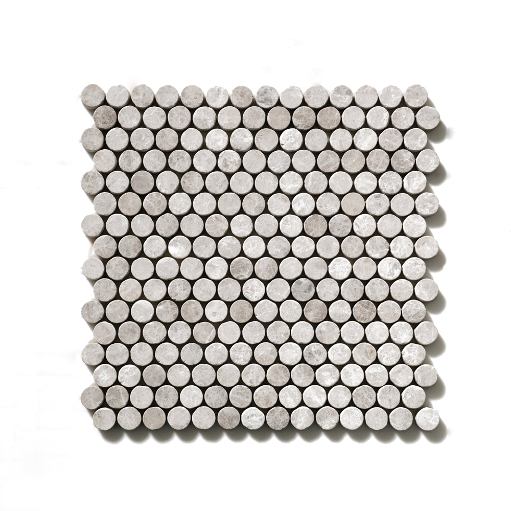 Silver Mystique Tumbled Penny Round Marble Mosaics 11 1/4x11 3/4 Marble Tumbled 12x12 Mosaics
