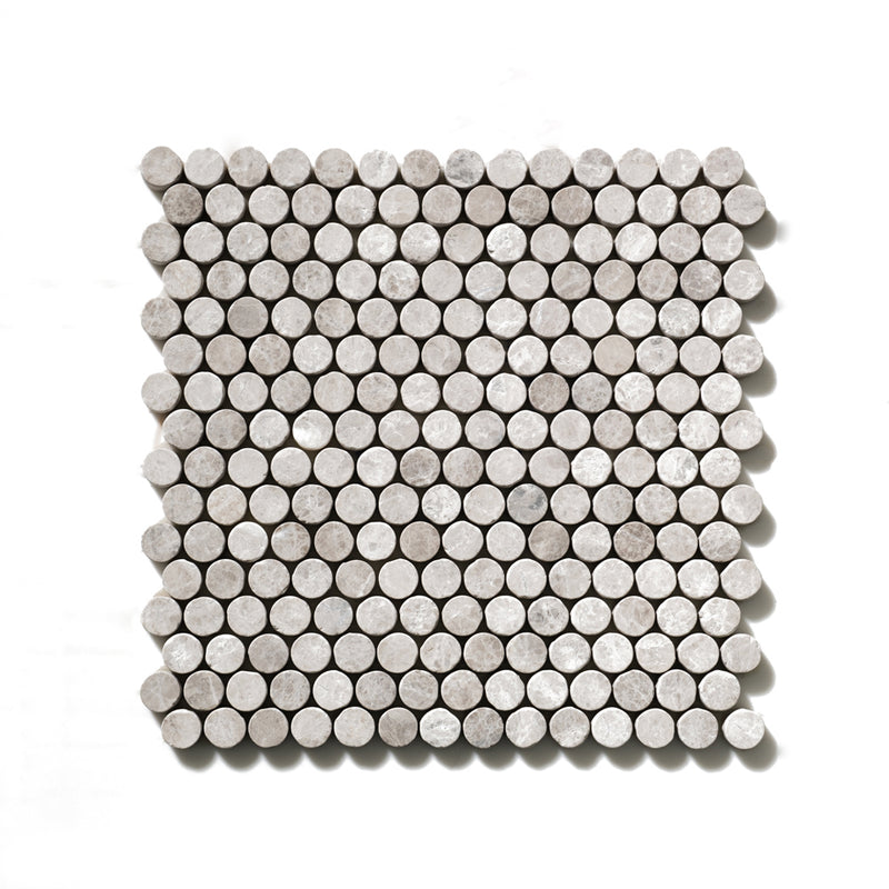 Silver Mystique Tumbled Penny Round Marble Mosaics 11 1/4x11 3/4 Marble Tumbled 12x12 Mosaics