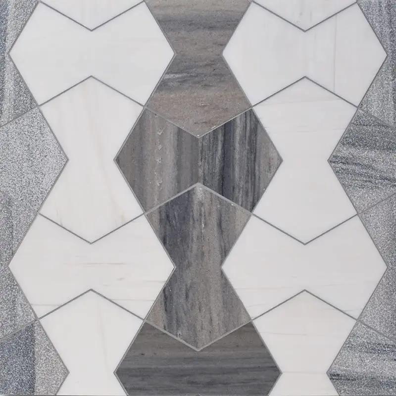 Silver Sky, Bianco Dolomite Multi Finish Cravat Marble Wall Decos 4 3/4x7 15/32
