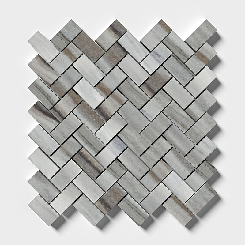 Silver Sky Honed Herringbone 1x2 Marble Mosaics 11x11 Marble Honed 12x12 Mosaics