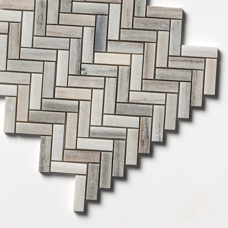 Silver Sky Honed Herringbone Marble Mosaics 10 7/16x12 13/16 Marble Honed 12x12 Mosaics — 3