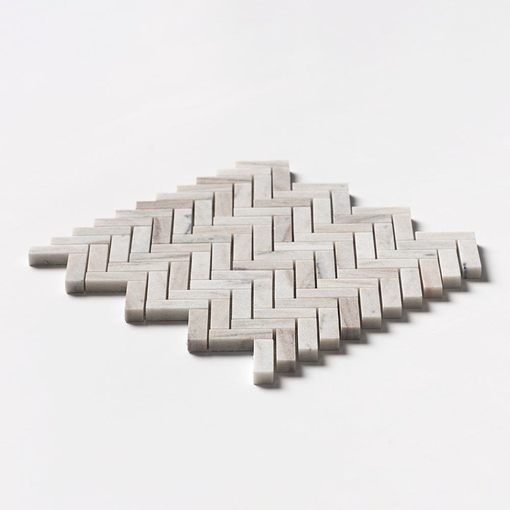 Silver Sky Honed Herringbone 5/8x2 Marble Mosaics 12 1/8x13 3/8 Marble Honed 12x12 Mosaics — 2