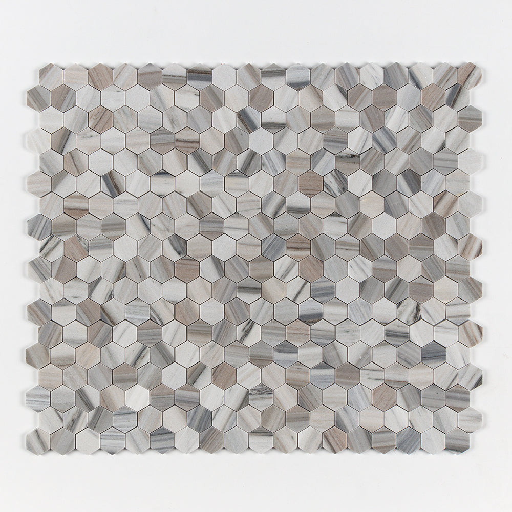 Silver Sky Honed Hexagon 2 Marble Mosaics 10 3/8x12 Marble Honed 12x12 Mosaics — 1
