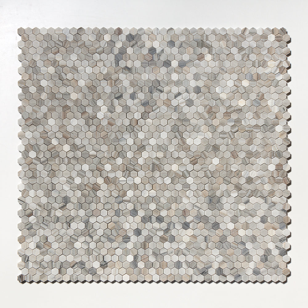 Silver Sky Honed Hexagon 1x1 Marble Mosaics 11 1/2x12 1/4 Marble Honed 12x12 Mosaics — 1