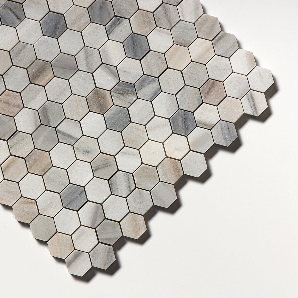 Silver Sky Honed Hexagon 1x1 Marble Mosaics 11 1/2x12 1/4 Marble Honed 12x12 Mosaics — 3