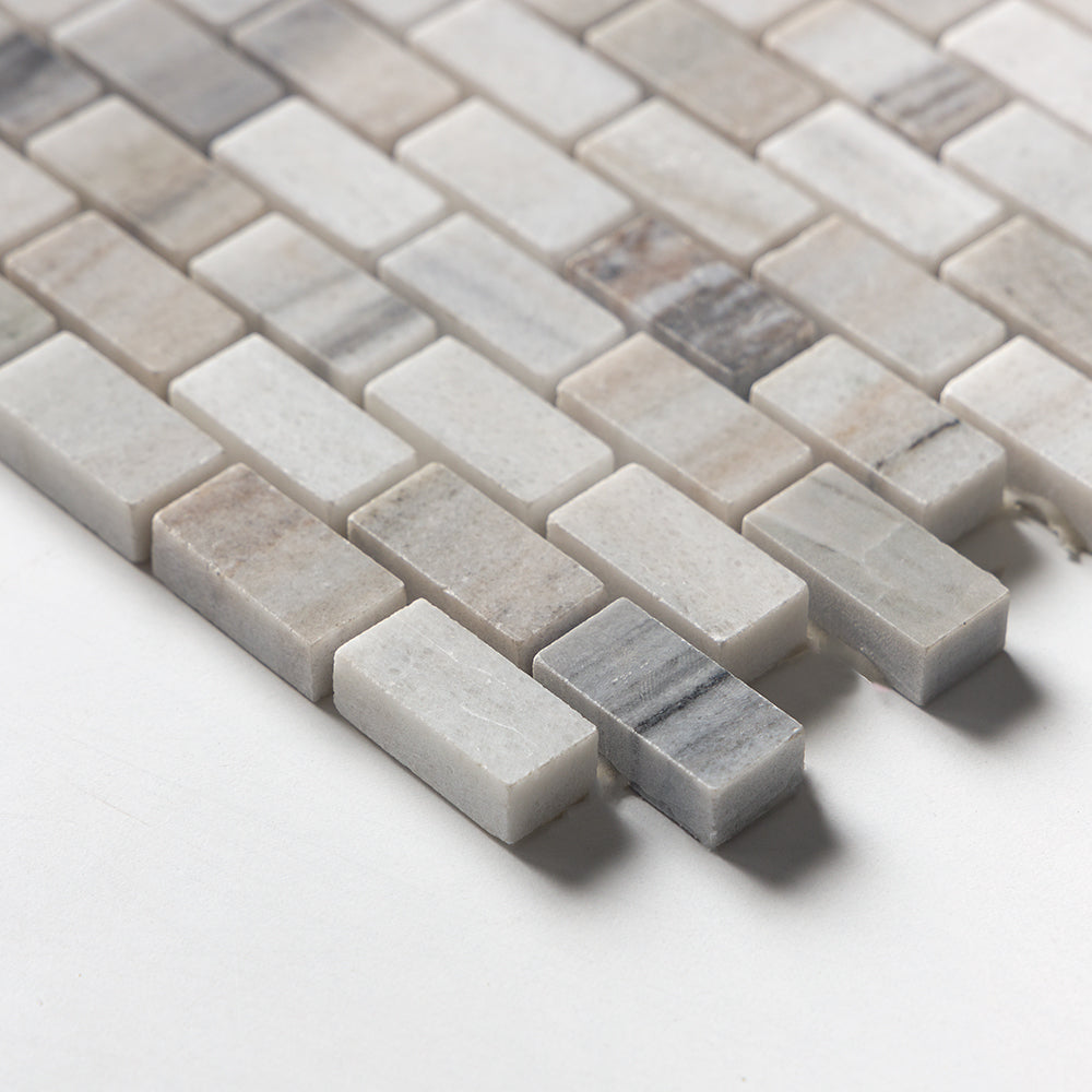 Silver Sky Polished 5/8x1 1/4 Marble Mosaics 12x12 Marble Polished 12x12 Mosaics — 4