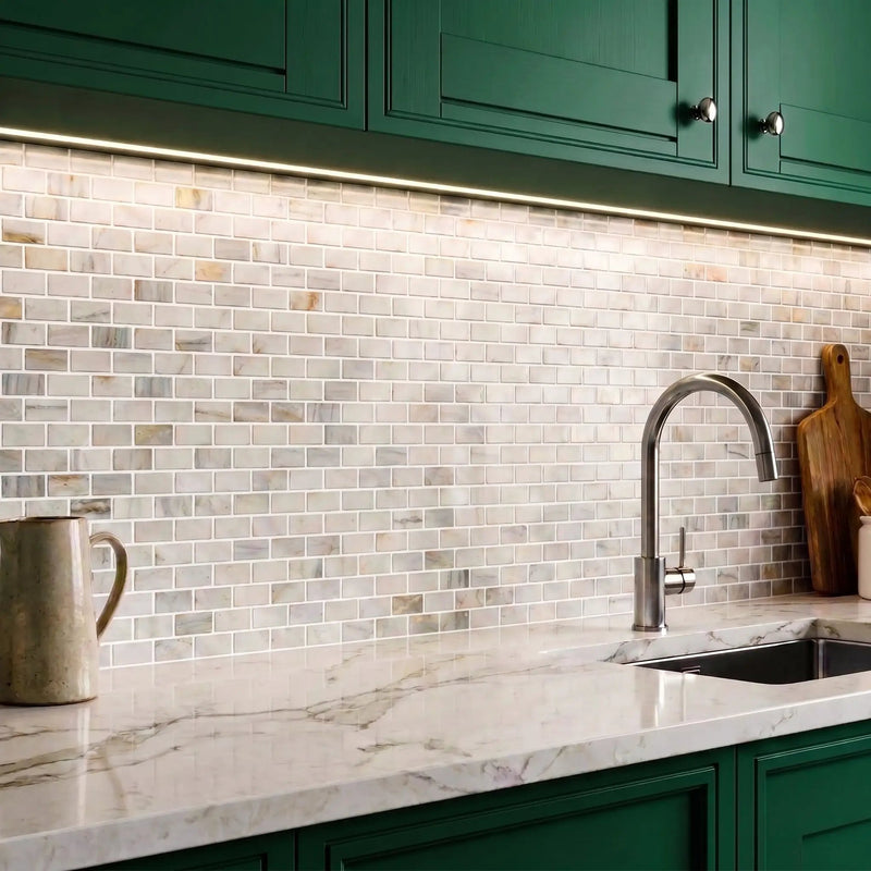 Silver Sky Polished 5/8x1 1/4 Marble Mosaics 12x12 by Stonetiledepot