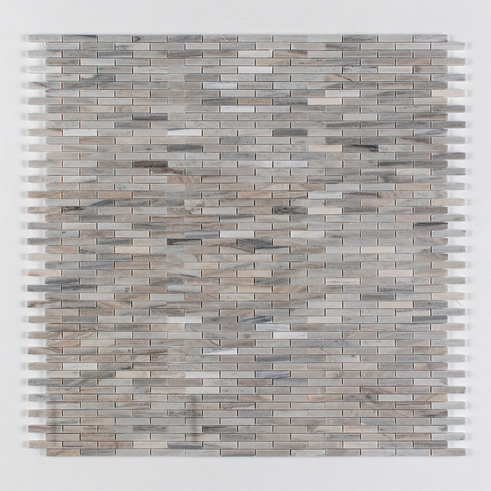 Silver Sky Polished 5/8x3 Marble Mosaics 12x12 Marble Polished 12x12 Mosaics — 1