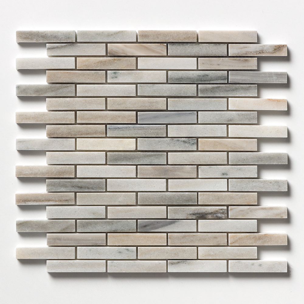 Silver Sky Polished 5/8x3 Marble Mosaics 12x12 Marble Polished 12x12 Mosaics