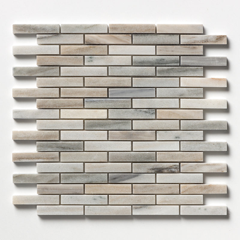Silver Sky Polished 5/8x3 Marble Mosaics 12x12 Marble Polished 12x12 Mosaics