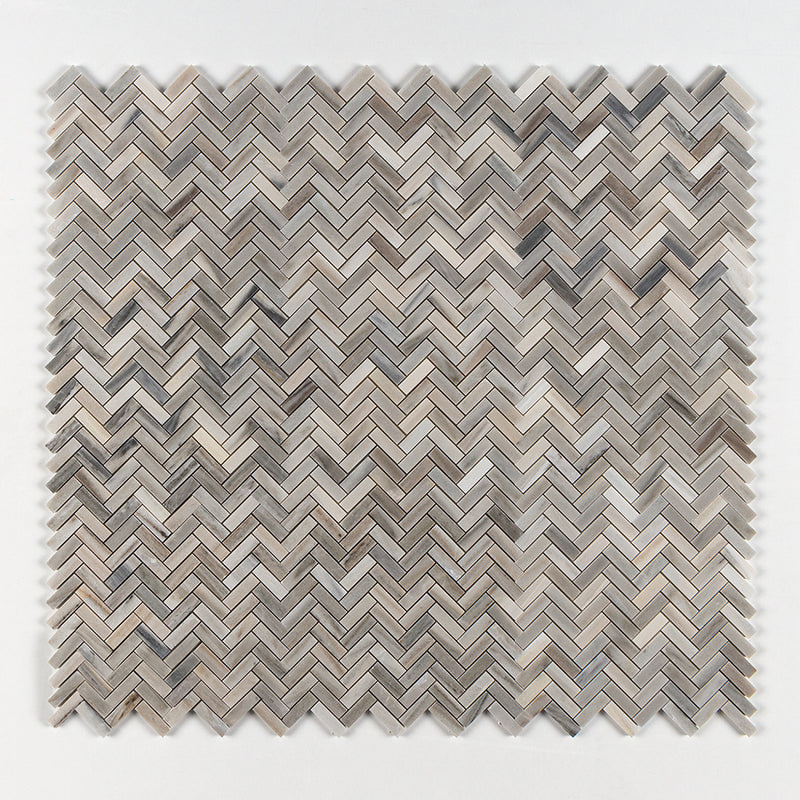 Silver Sky Polished Herringbone 5/8x2 Marble Mosaics 12 1/8x13 3/8 Marble Polished 12x12 Mosaics — 1