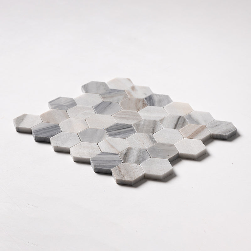 Silver Sky Polished Hexagon Marble Mosaics 10 3/8x12 Marble Polished 12x12 Mosaics — 2