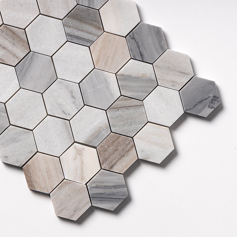 Silver Sky Polished Hexagon Marble Mosaics 10 3/8x12 Marble Polished 12x12 Mosaics — 3