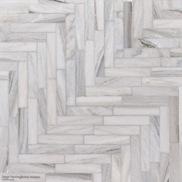 Silver Sky Polished Large Herringbone Marble Mosaics 12 7/8x9 11/32