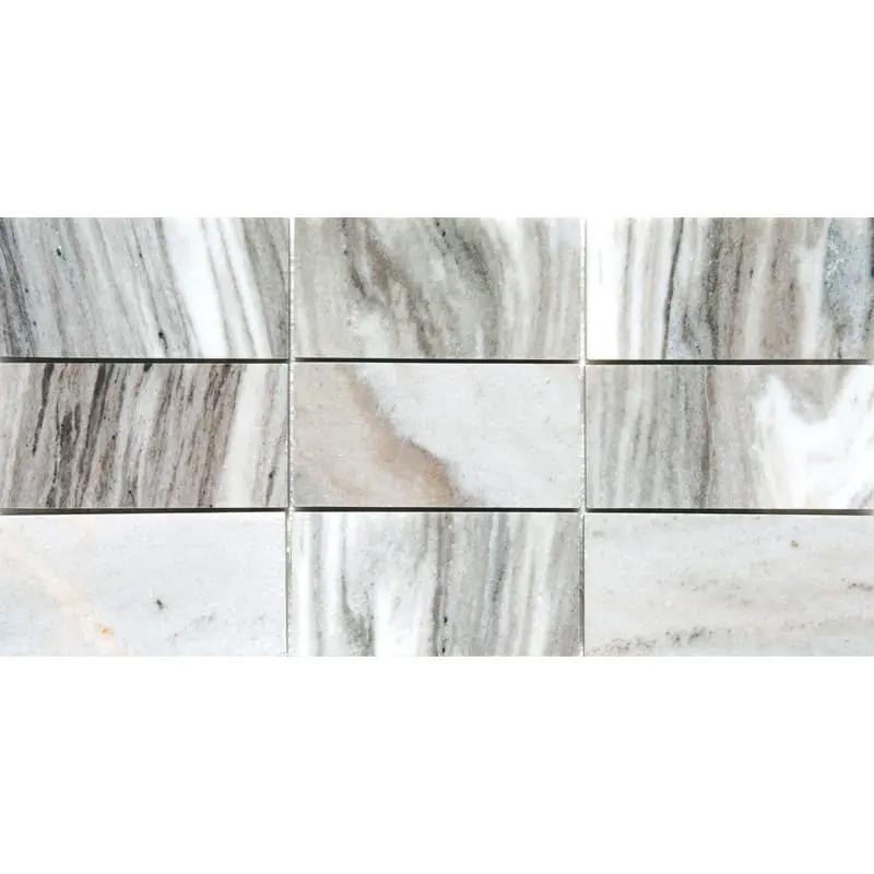 Silver Sky Polished Subway On Mesh 2 3/4x5 1/2 Marble Mosaics 8 7/16x16 11/16