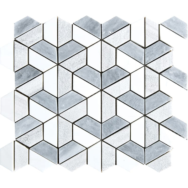 Silver Sky Textured 3d Hexagon Marble Mosaics 10 3/8x12