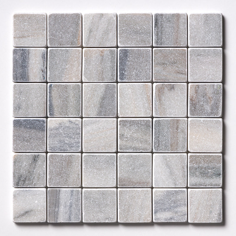 Silver Sky Tumbled 2x2 Marble Mosaics 12x12 Marble Tumbled 12x12 Mosaics