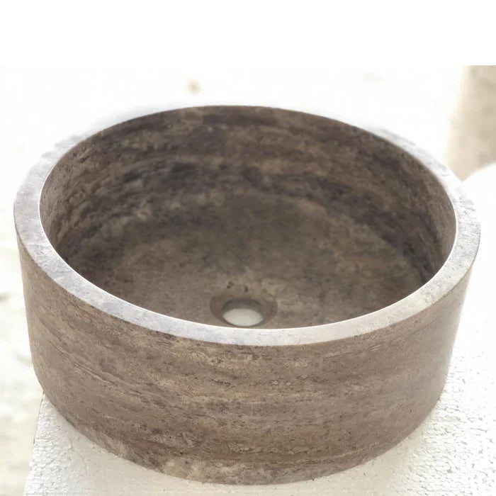 Silver Travertine Natural Stone Above Vanity Bathroom Sink Polished (D)16" (H)5" by GobekDesign