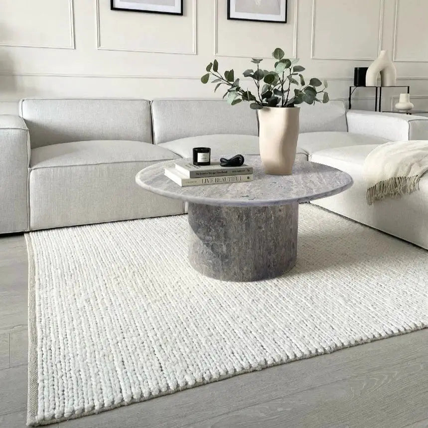 Travertine Round Coffee Table 36x16 inch - Silver Vein Cut Honed by GobekDesign