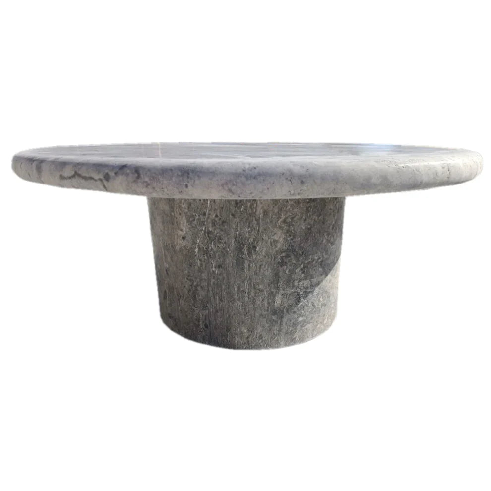 Silver Travertine Vein-cut Round Honed 2" Tabletop Coffee Table (D)36" (H)16" by GobekDesign