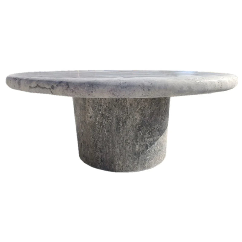 Silver Travertine Vein-cut Round Honed 2" Tabletop Coffee Table (D)36" (H)16" by GobekDesign