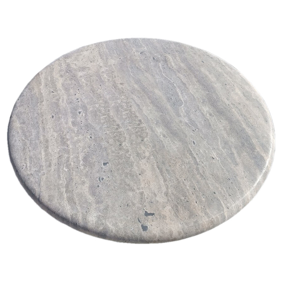Silver Travertine Vein-cut Round Honed 2" Tabletop Coffee Table (D)36" (H)16" by GobekDesign