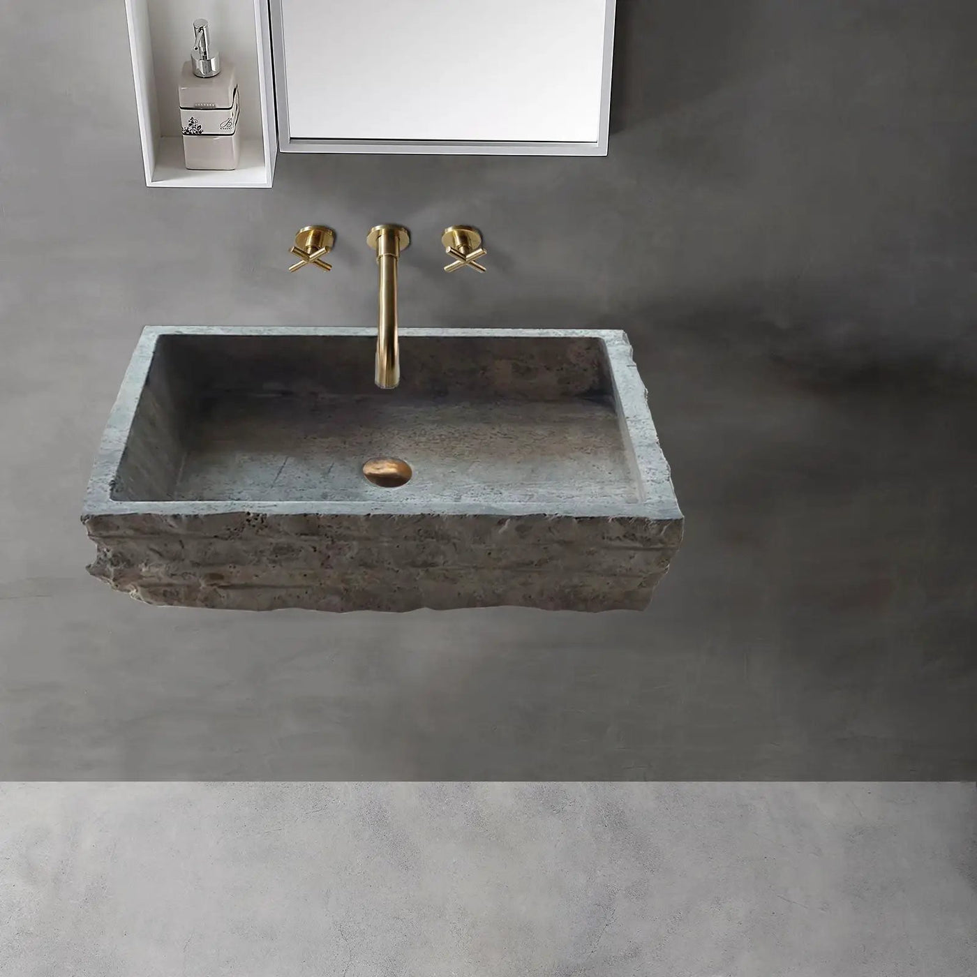 Silver Travertine Wall-mount Bathroom Sink - Split-face 16x20x5 by GobekDesign