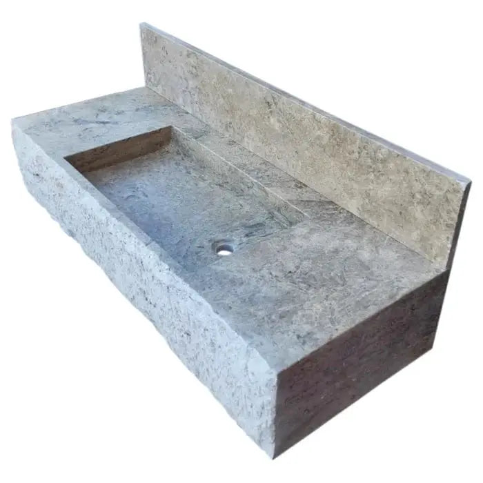 Silver Travertine Rustic Wall-mount Bathroom Sink - 8 Backsplash by GobekDesign