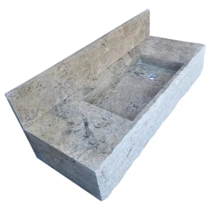 Silver Travertine Rustic Wall-mount Bathroom Sink - 8 Backsplash by GobekDesign