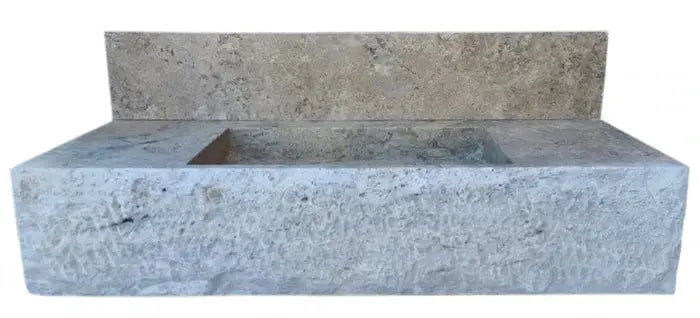 Silver Travertine Rustic Wall-mount Bathroom Sink - 8 Backsplash by GobekDesign