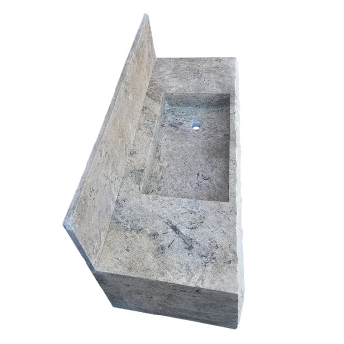Silver Travertine Rustic Rectangular Wall-mount Bathroom Sink with 8" Backsplash by GobekDesign