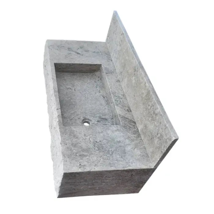 Silver Travertine Rustic Wall-mount Bathroom Sink - 8 Backsplash by GobekDesign