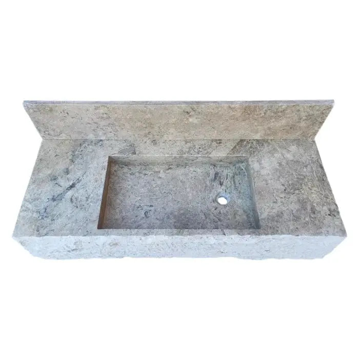 Silver Travertine Rustic Wall-mount Bathroom Sink - 8 Backsplash by GobekDesign