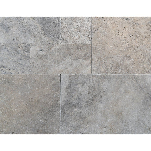 Silver Tumbled Travertine Pavers French Pattern