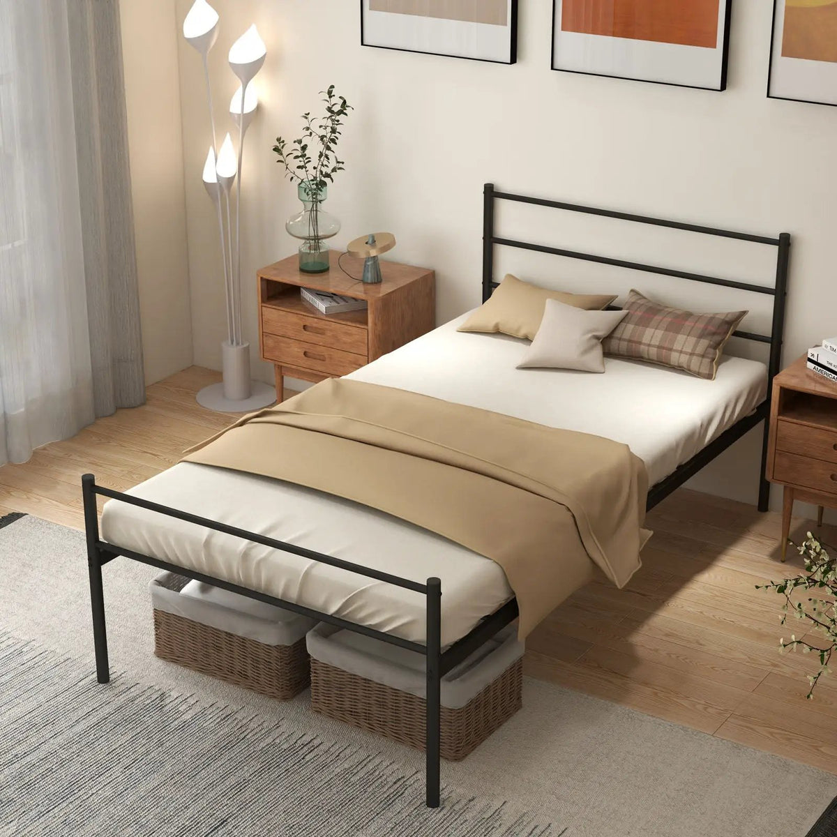 Twin Size Metal Bed Frame Platform with Headboard by DirectDeals