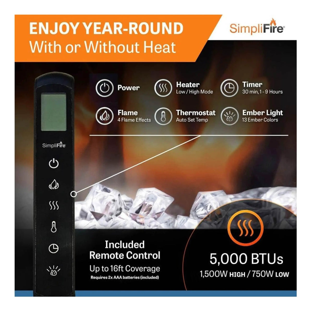 Simplifire Allusion Recessed Linear Electric Fireplace [SF-ALL48/50/60-BK] (SAK13256) by SAKSBY WHOLESALE