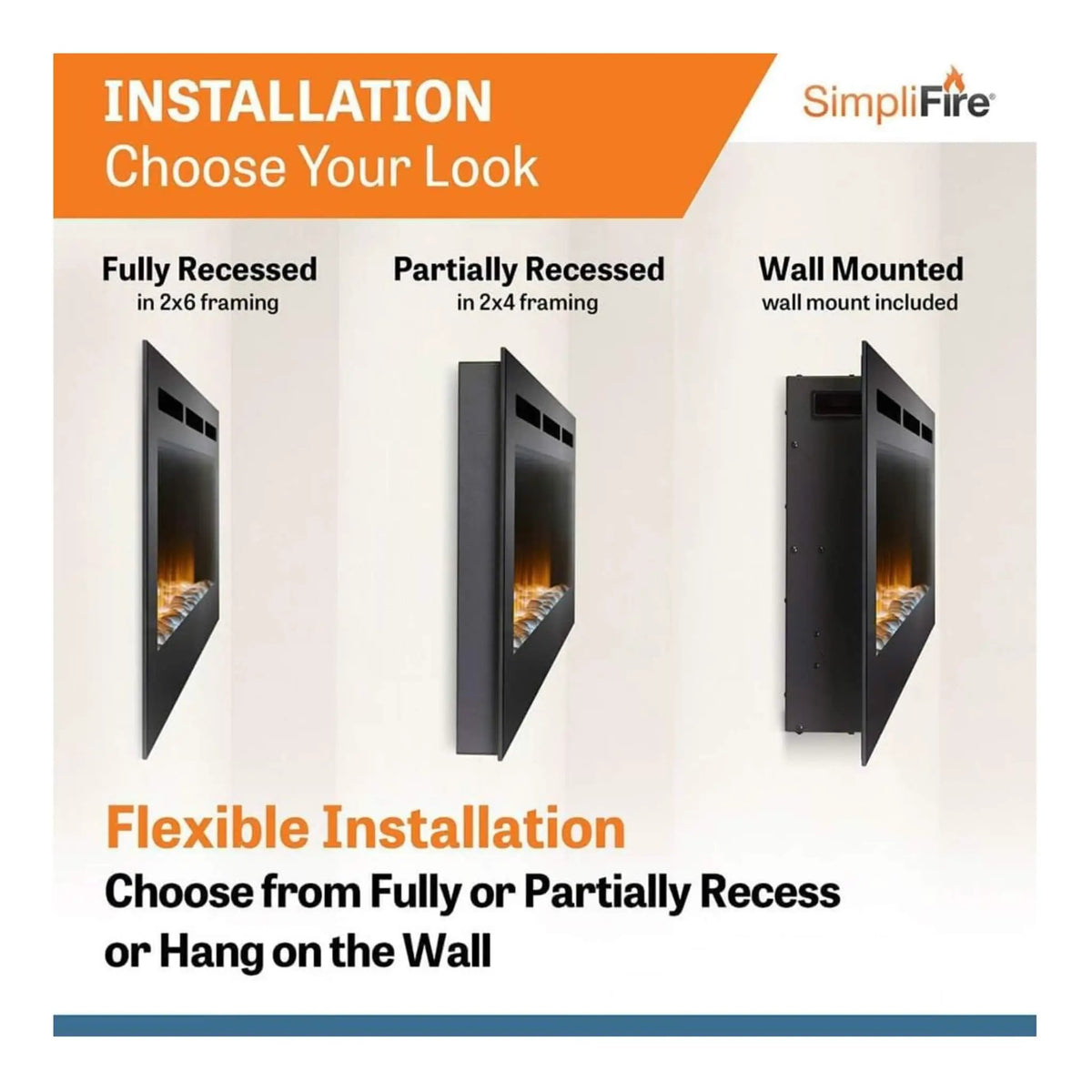 Simplifire Allusion Recessed Linear Electric Fireplace [SF-ALL48/50/60-BK] (SAK13256) by SAKSBY WHOLESALE