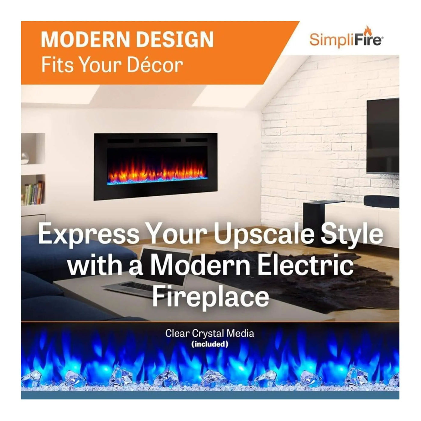 Simplifire Allusion Recessed Linear Electric Fireplace [SF-ALL48/50/60-BK] (SAK13256) by SAKSBY WHOLESALE