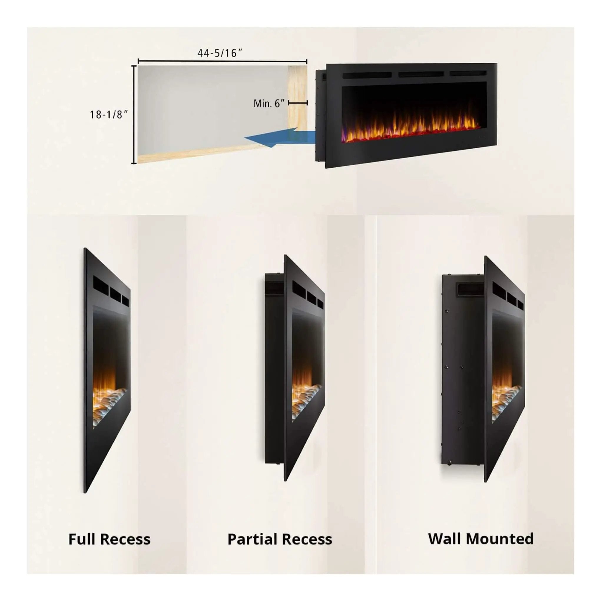 Simplifire Allusion Recessed Linear Electric Fireplace [SF-ALL48/50/60-BK] (SAK13256) by SAKSBY WHOLESALE