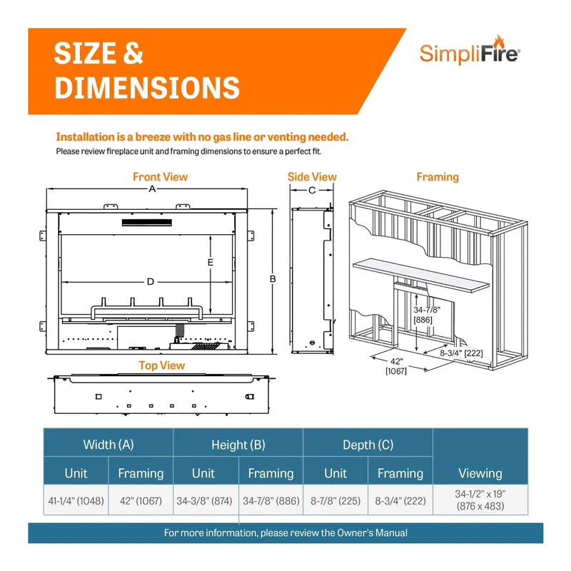 SimpliFire Inception 36" Traditional Electric Fireplace [SF-INC36] (SAK87541) by SAKSBY WHOLESALE