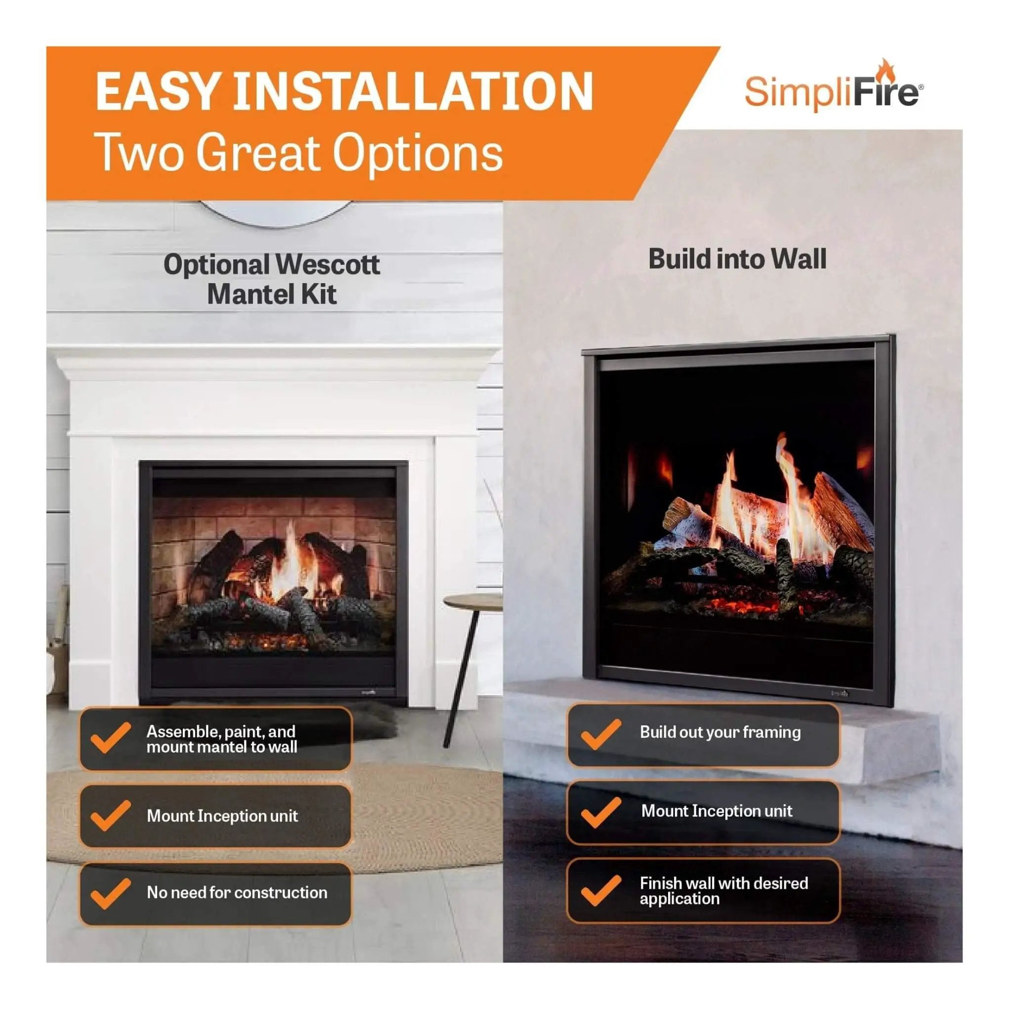 SimpliFire Inception 36" Traditional Electric Fireplace [SF-INC36] (SAK87541) by SAKSBY WHOLESALE