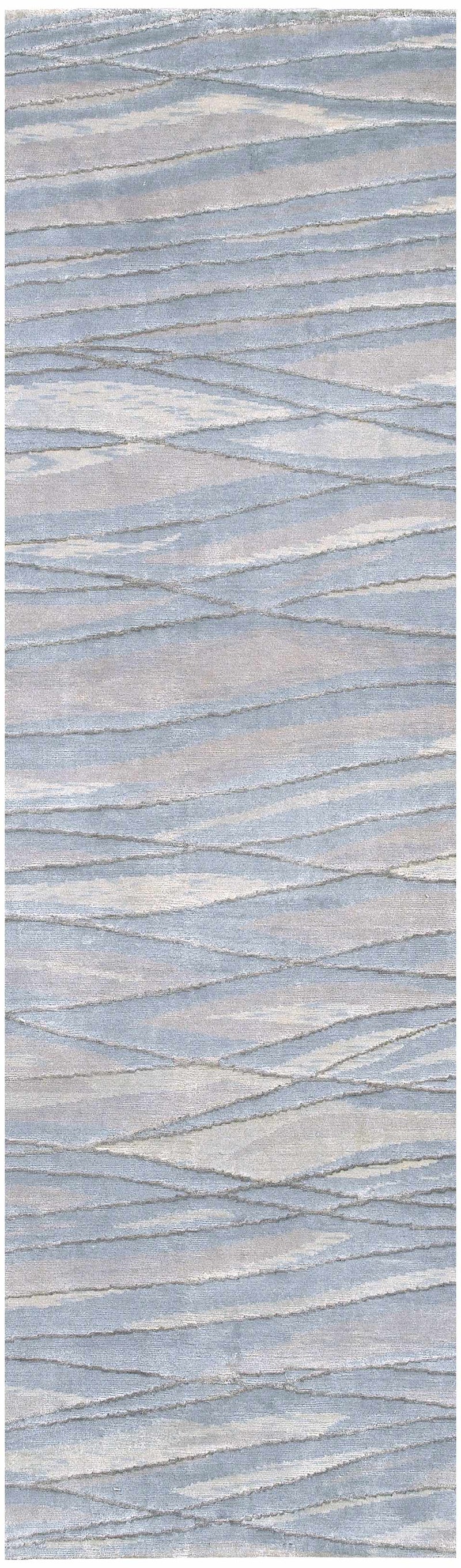 Sinai Light Blue Lined Wool/Viscose Rug - Clearance by Boutique Rugs