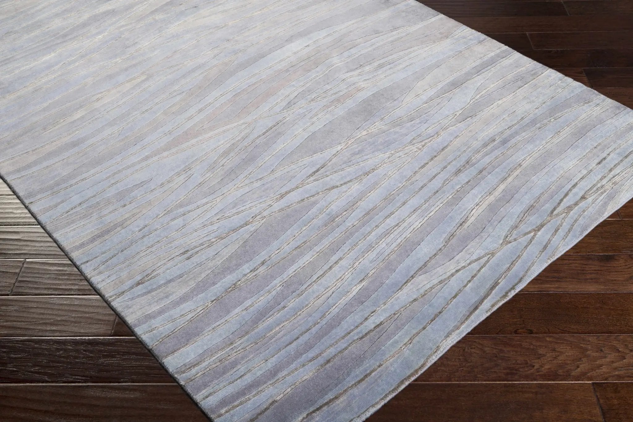 Sinai Light Blue Lined Wool/Viscose Rug - Clearance by Boutique Rugs