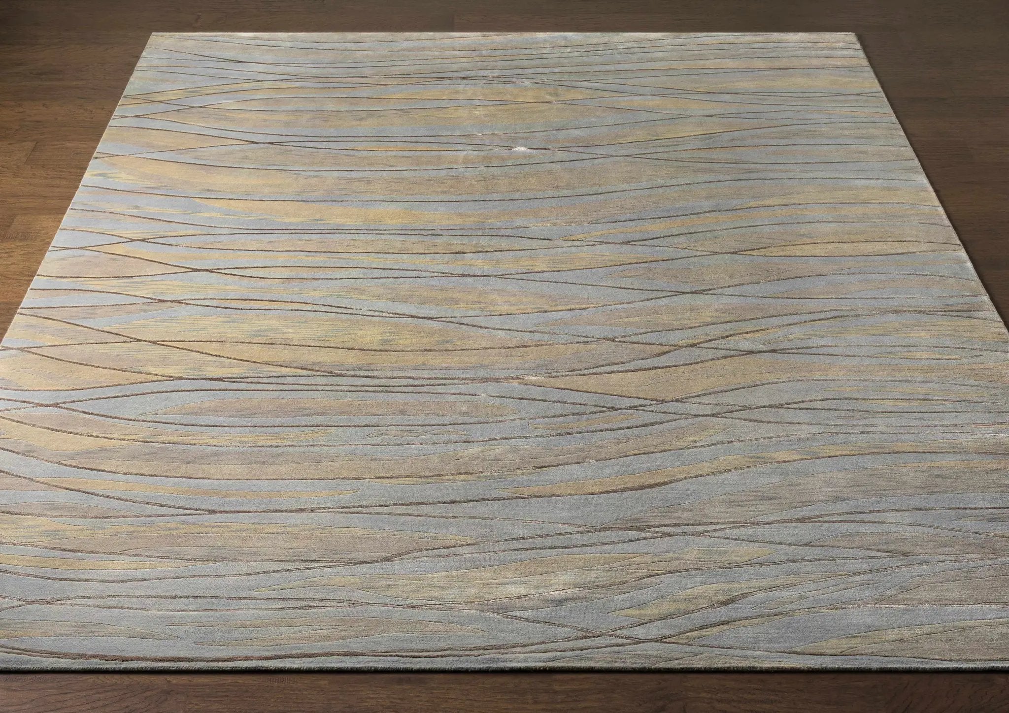 Sinai Light Blue Lined Wool/Viscose Rug - Clearance by Boutique Rugs