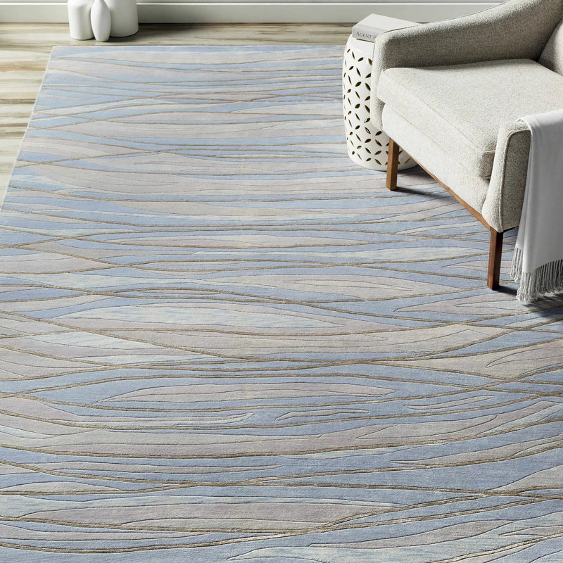 Sinai Light Blue Lined Wool/Viscose Rug - Clearance by Boutique Rugs
