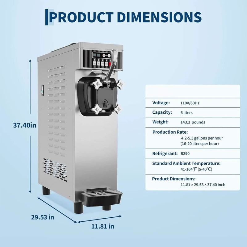 Single-Flavor 6L Commercial 1500W Countertop Soft Serve Ice Cream Machine (SAK25318) by SAKSBY WHOLESALE