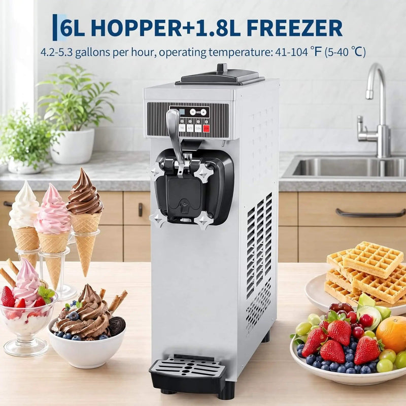 Single-Flavor 6L Commercial 1500W Countertop Soft Serve Ice Cream Machine (SAK25318) by SAKSBY WHOLESALE
