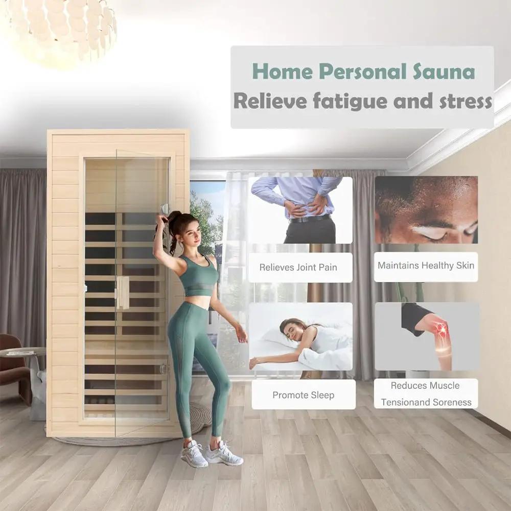 Thermora Elara Premium 1-Person Indoor Low EMF FAR Infrared Heat Hemlock Wood Personal Home Spa Sauna, 1200W (SAK27463) by SAKSBY WHOLESALE