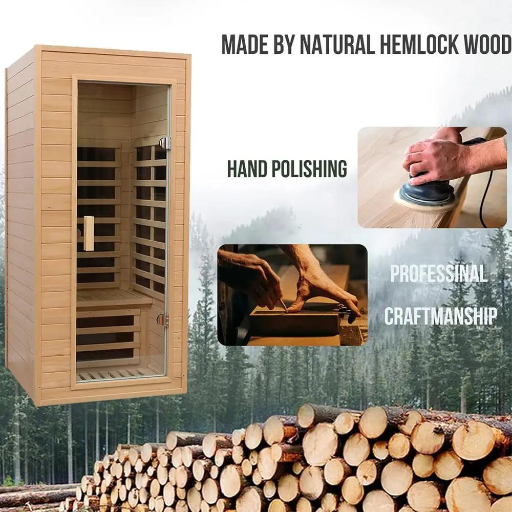 Thermora Elara Premium 1-Person Indoor Low EMF FAR Infrared Heat Hemlock Wood Personal Home Spa Sauna, 1200W (SAK27463) by SAKSBY WHOLESALE