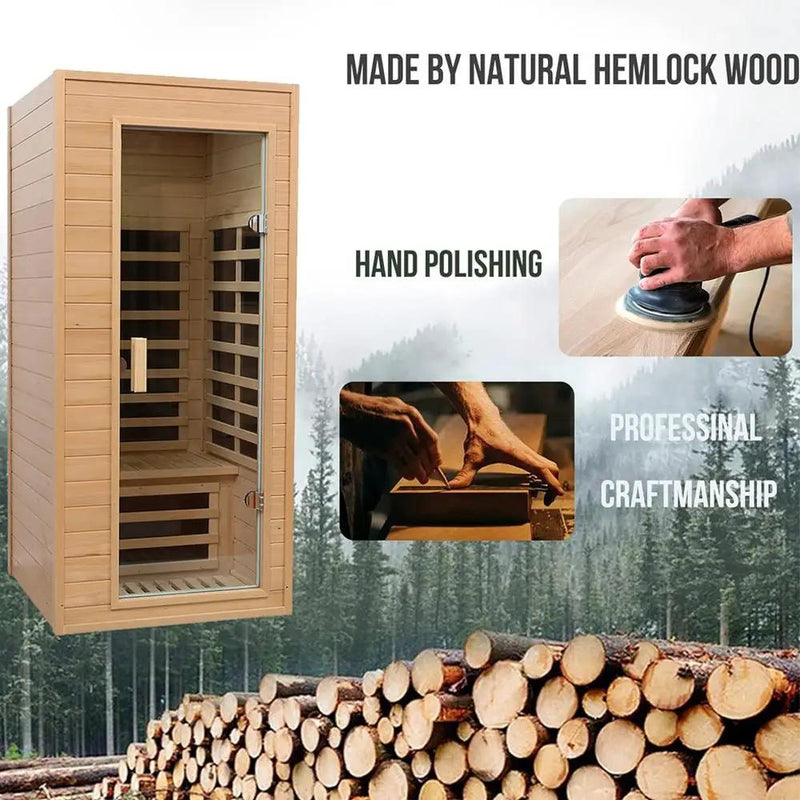 Thermora Elara Premium 1-Person Indoor Low EMF FAR Infrared Heat Hemlock Wood Personal Home Spa Sauna, 1200W (SAK27463) by SAKSBY WHOLESALE